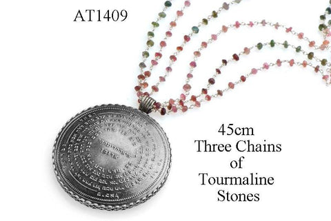 72 Names & Archangels 35gr 925 Silver Amulet - 45cm Three Chains of Colorful Tourmaline Stone