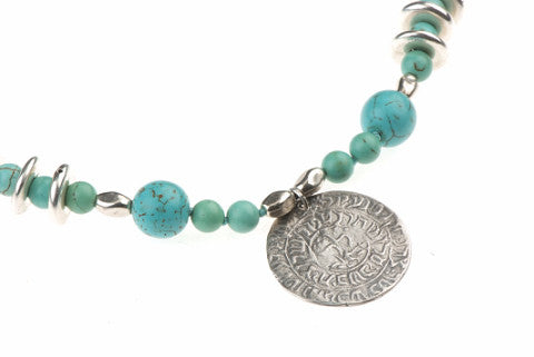 Ana BeKo'ah Amulet - Name of 42 Letters, Silver Pendant Turquoise Beads 18th Century