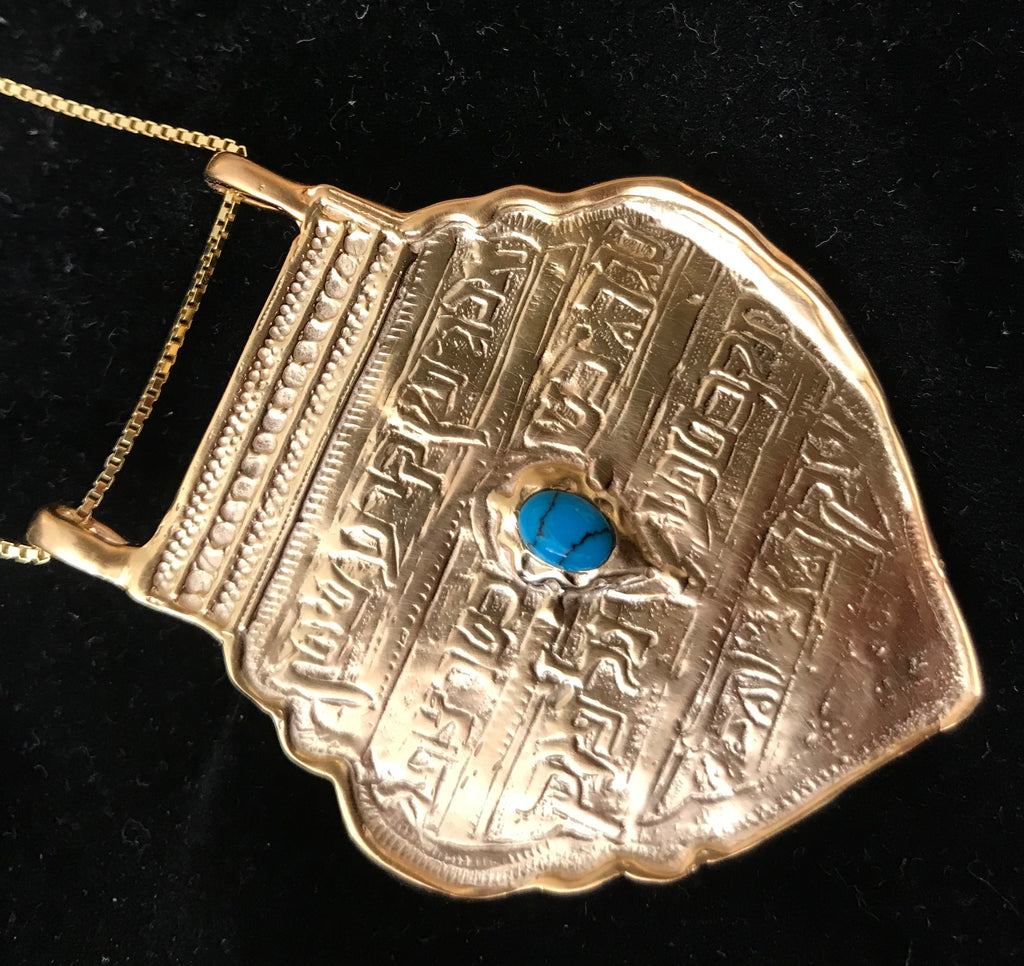 Ana BeKo'ah Amulet - Name of 42 Letters, GOLD PLATED with chain Turquoise Pendant. 18th Century