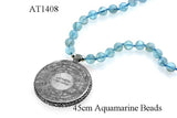 72 Names & Archangels 35gr 925 Silver Amulet - 45cm Aquamarine Beads
