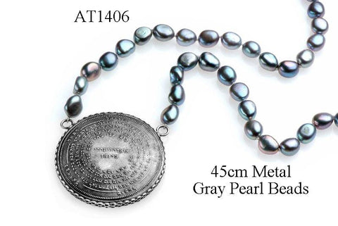 72 Names & Archangels 35gr 925 Silver Amulet - 45cm Metal Gray Pearl Beads
