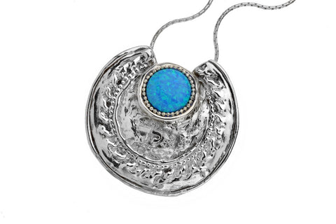 72 Names - Electroforming Silver Pendant With Opal Stone - Alef Lamed Dalet א.ל.ד