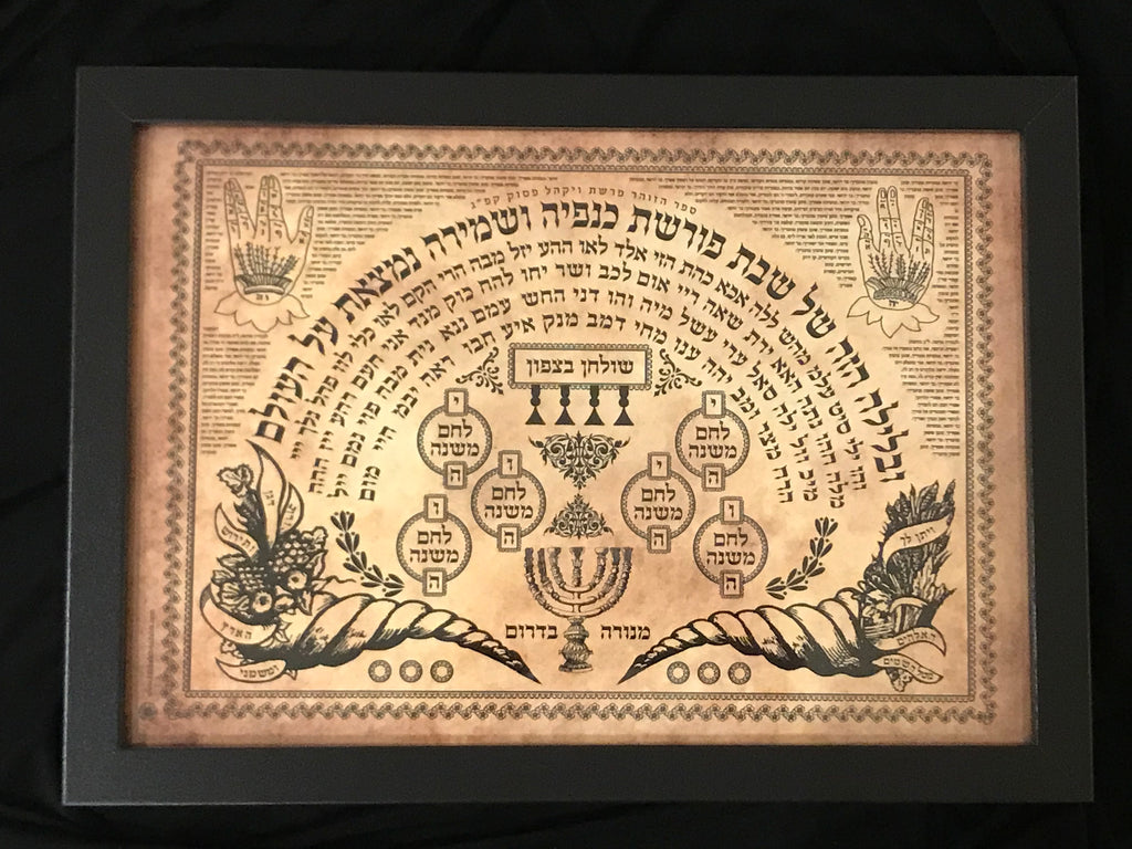 Kabbalah "Shabbat Protection" Amulet 21cm x 30cm Framed Print PARCHMENT- The 72 Names of God, Good Fortune, Bliss & Miracles