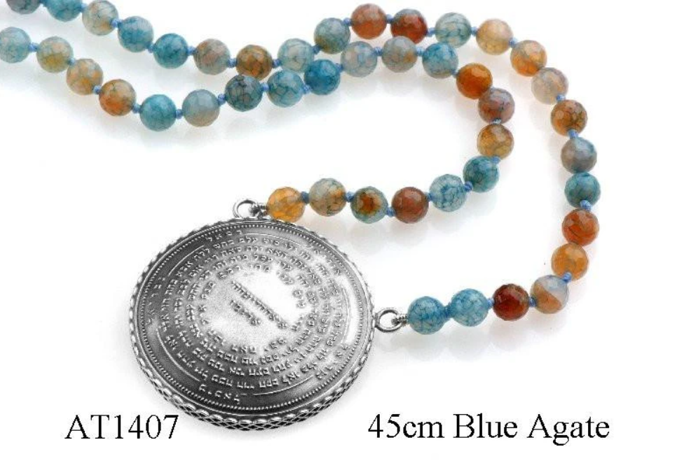 72 Names & Archangels 35gr 925 Silver Amulet - 45cm Blue Agate